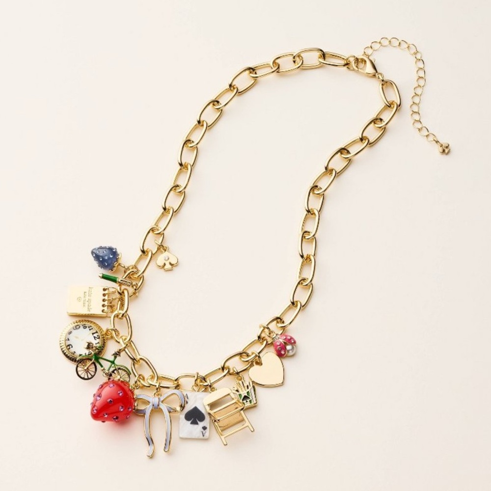 Limited edition Kate Spade Chunky Gold Charm Necklace with Multicolor Accents - Picture 2 of 5